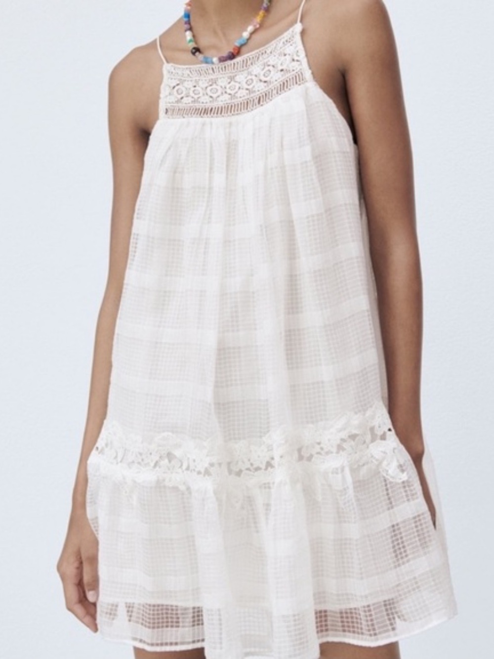 NWT Zara White Crochet lace overlay swing babydoll Gauzy Sundress size small
